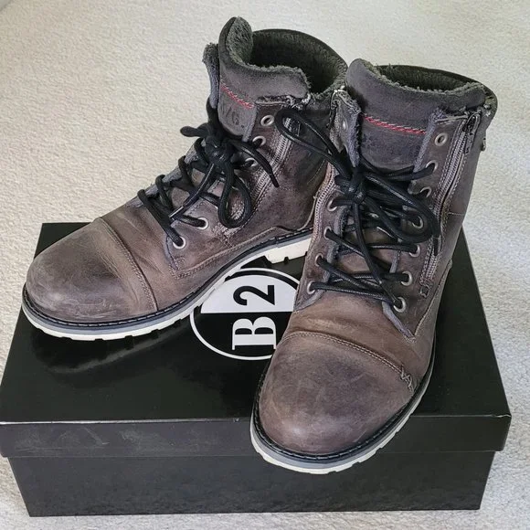 B2 Distressed Leather Fur Lined Men's Boots Size 41/US